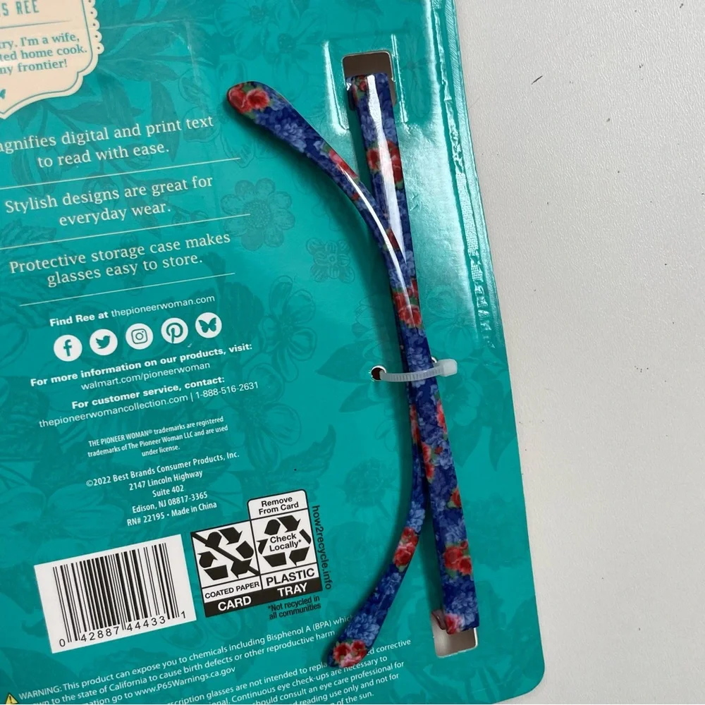 The Pioneer Woman Reading Glasses Heritage Protective Case Floral +1.50 Blue Red